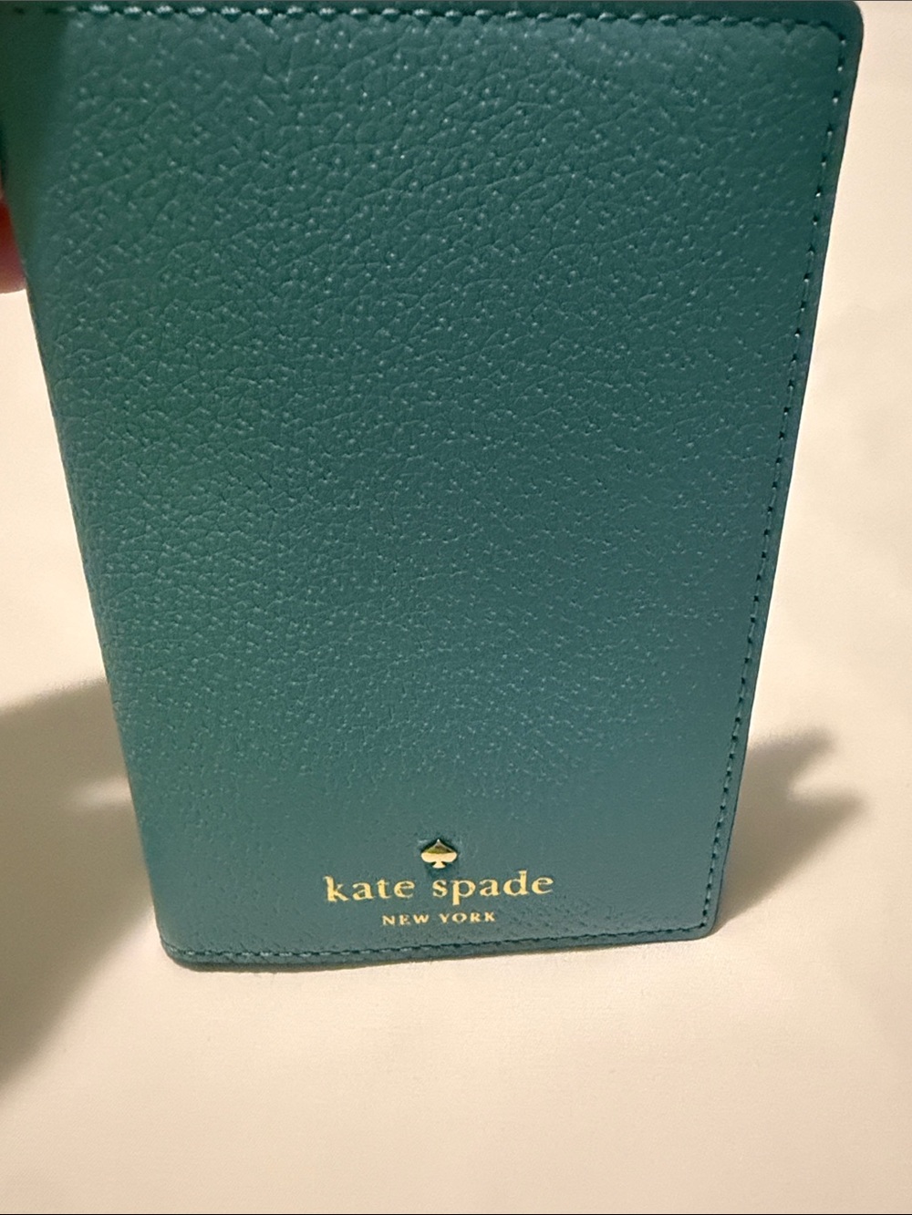 kate spade Teal Pebbled Leather Passport Holder with Gold Logo